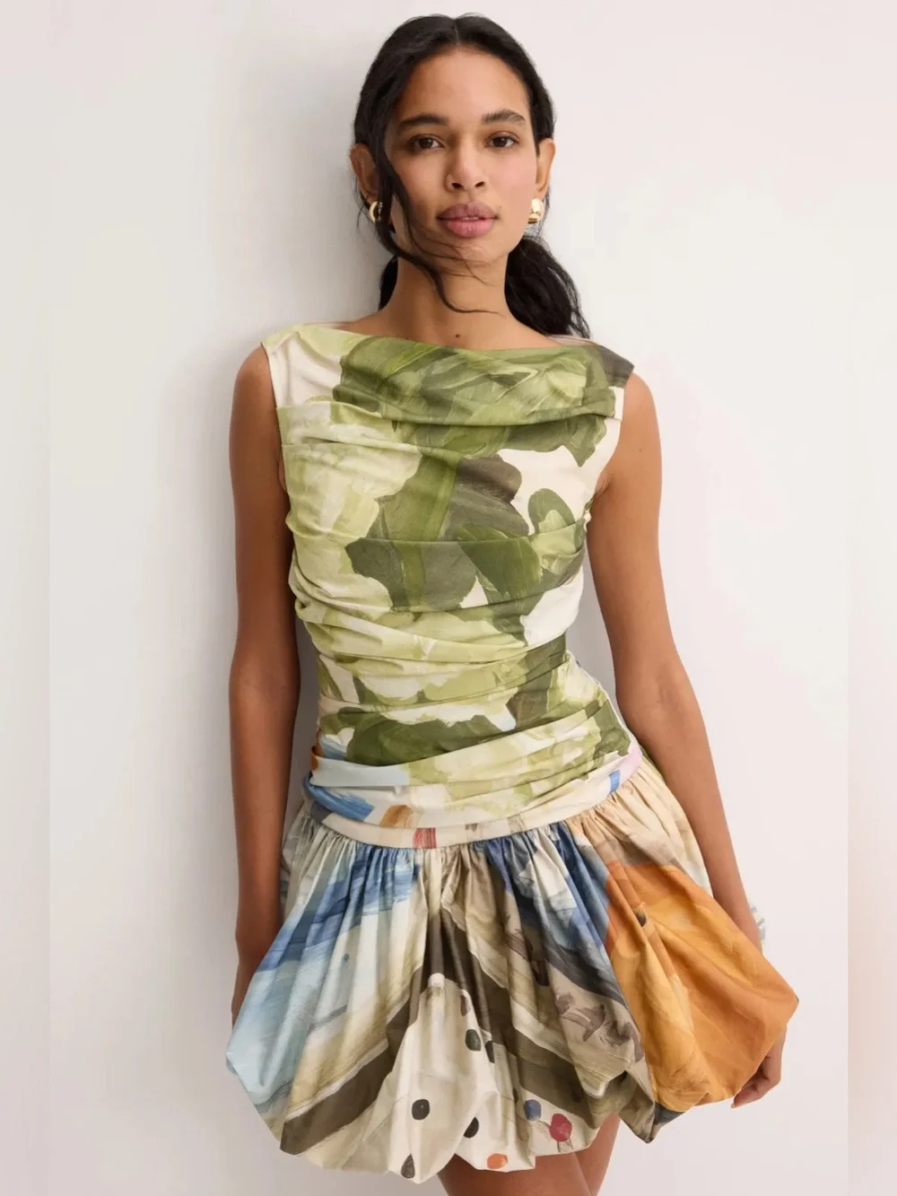 Acler Nershall Floral-Print Mini Dress in Green, Blue & Orange - Picture 5 of 10